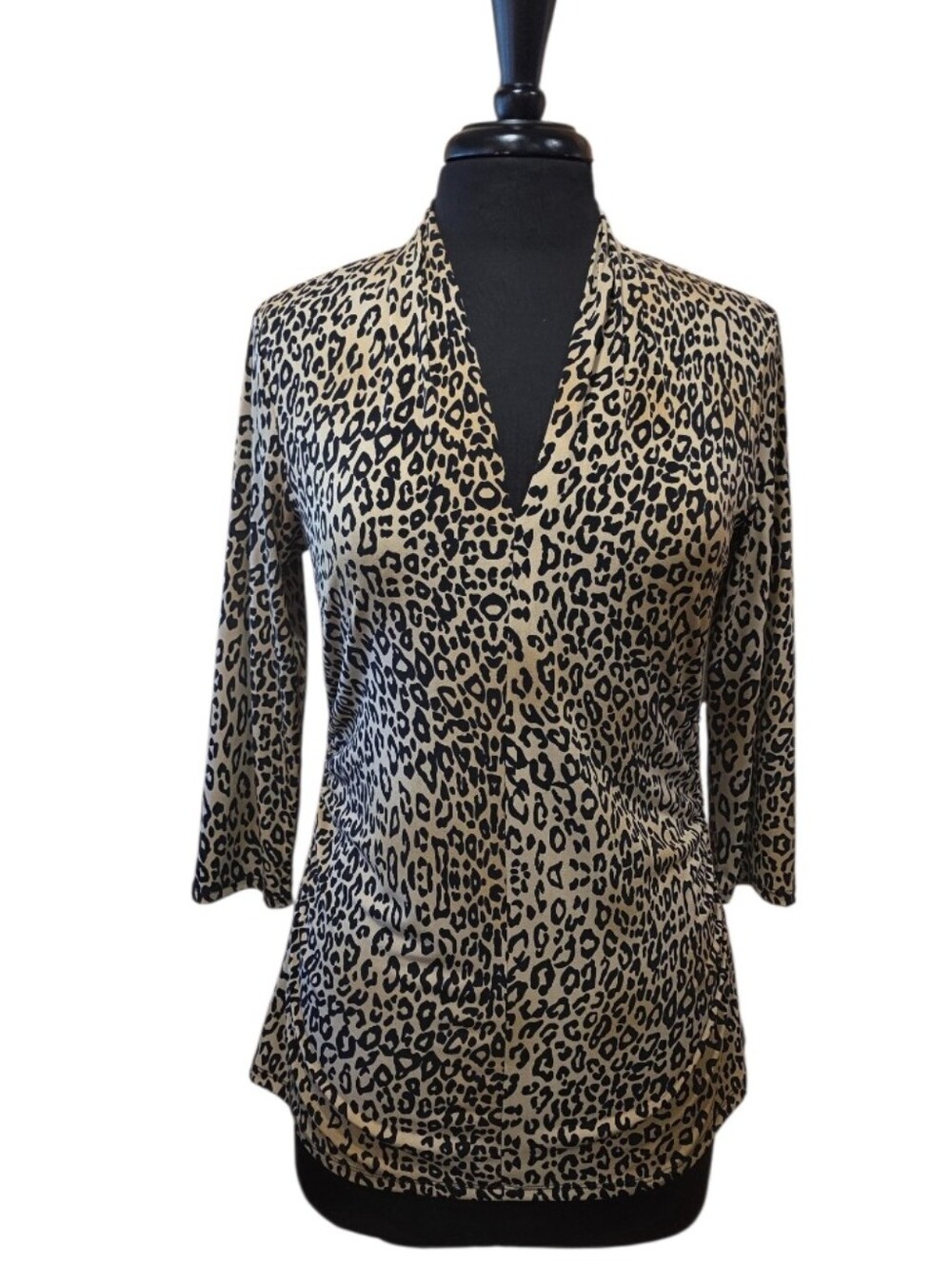 Vince Camuto M Animal Print Top Beige and Black Leopard Print V-Neck Blouse